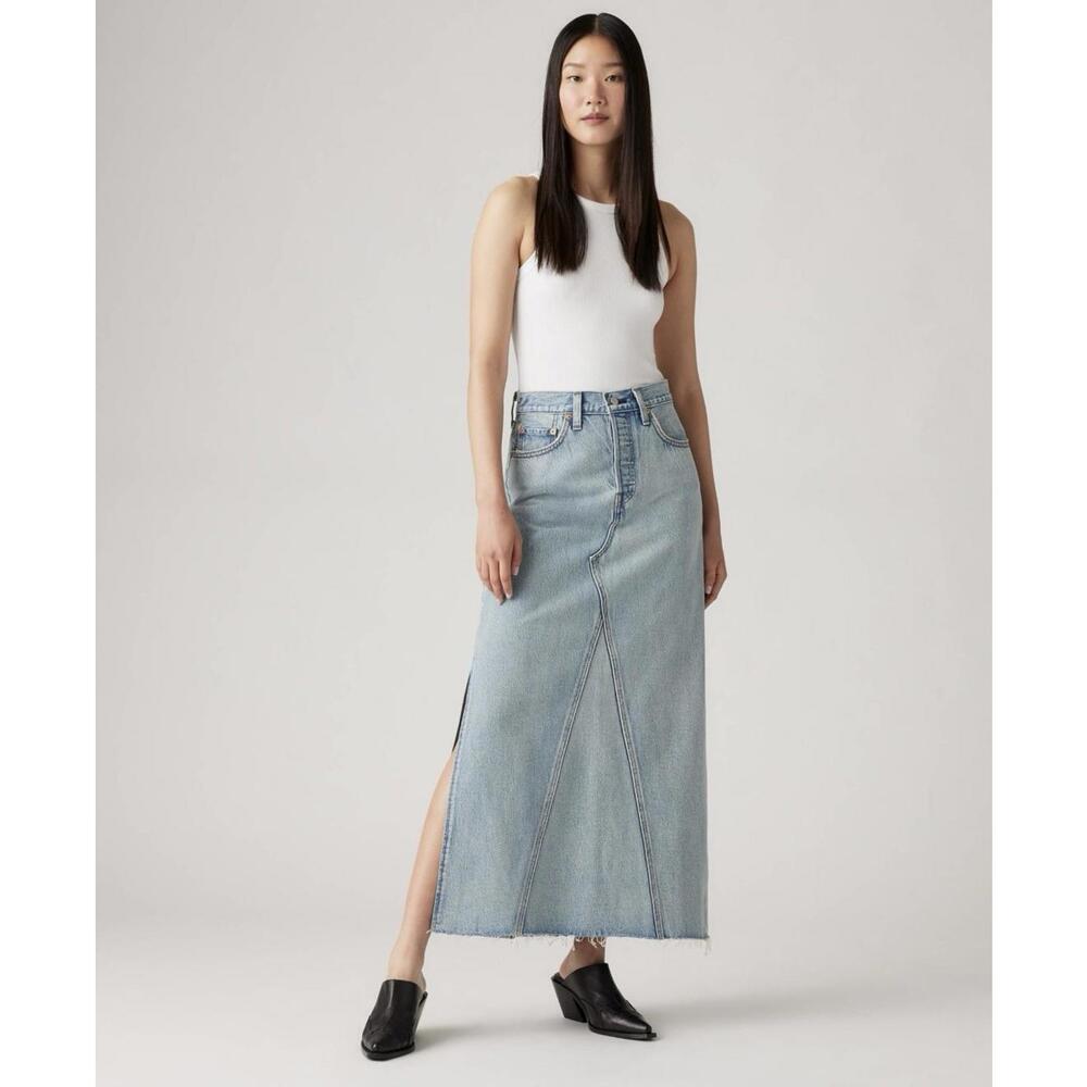 Levi's skirt 24 blue denim maxi grunge 90s y2k fall modest casual icon long